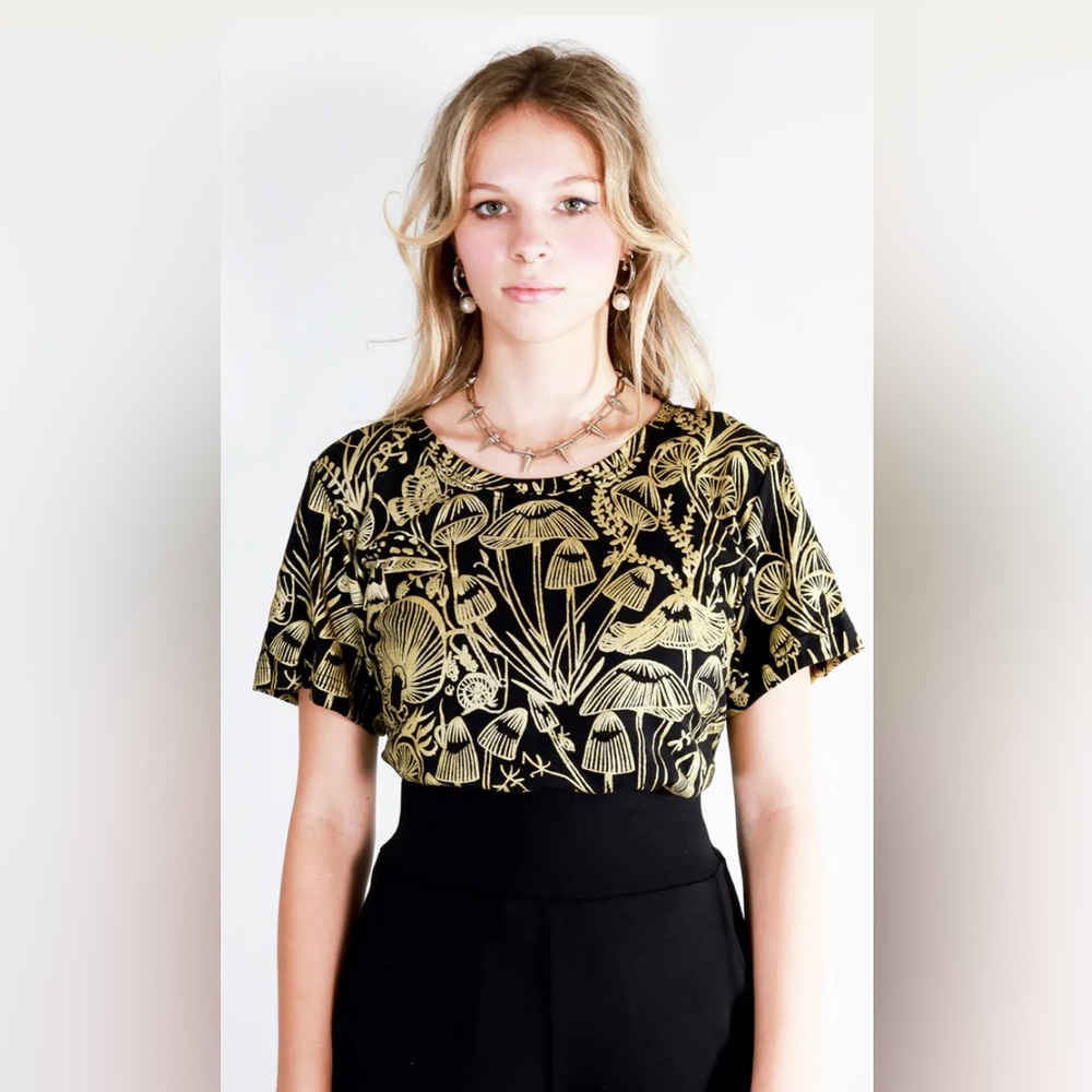 Gold on black shroomed Amie tee